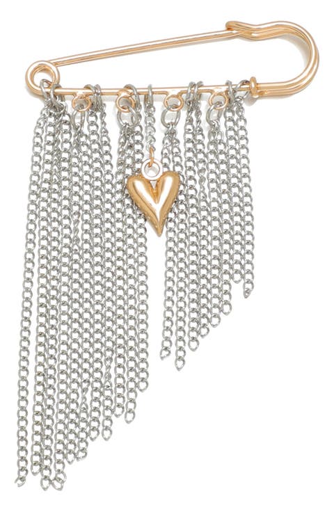 Mixed Metal Fringe Safety Pin Brooch