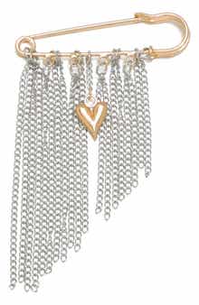 Mixed Metal Fringe Safety Pin Brooch