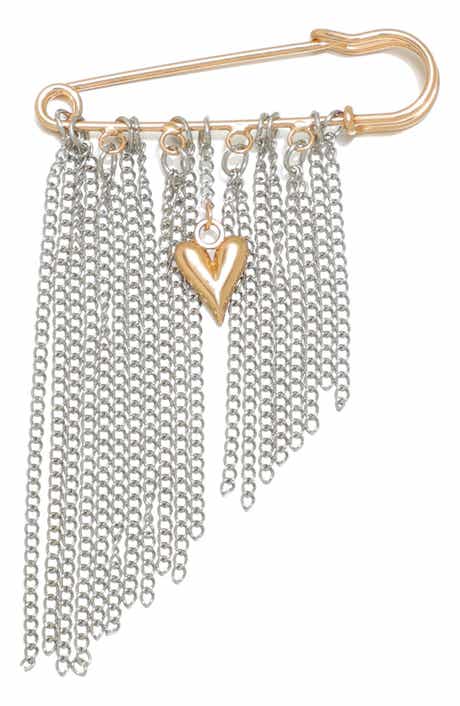 Mixed Metal Fringe Safety Pin Brooch