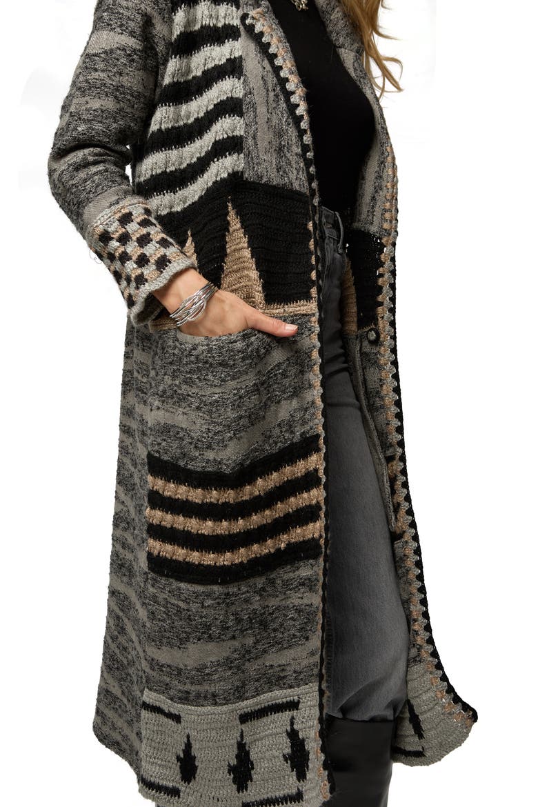 Geometric Crochet Longline Cardigan, Alternate, color, BLACK