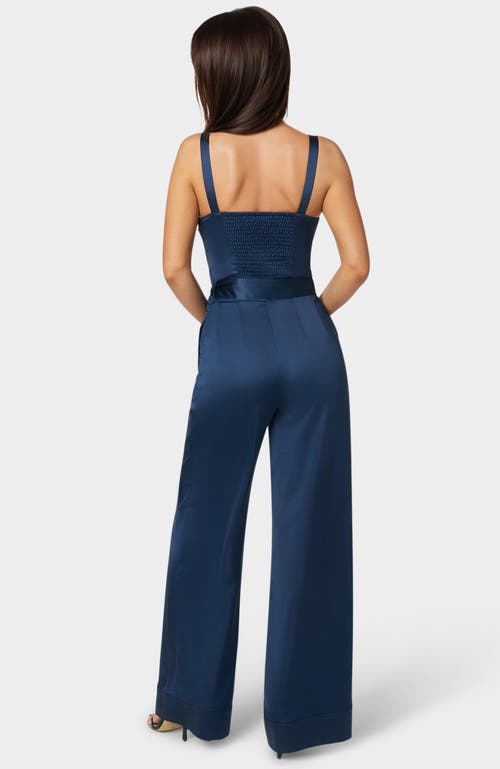 Bebe Luxe Satin Ultra Wide Leg Jumpsuit In Blue