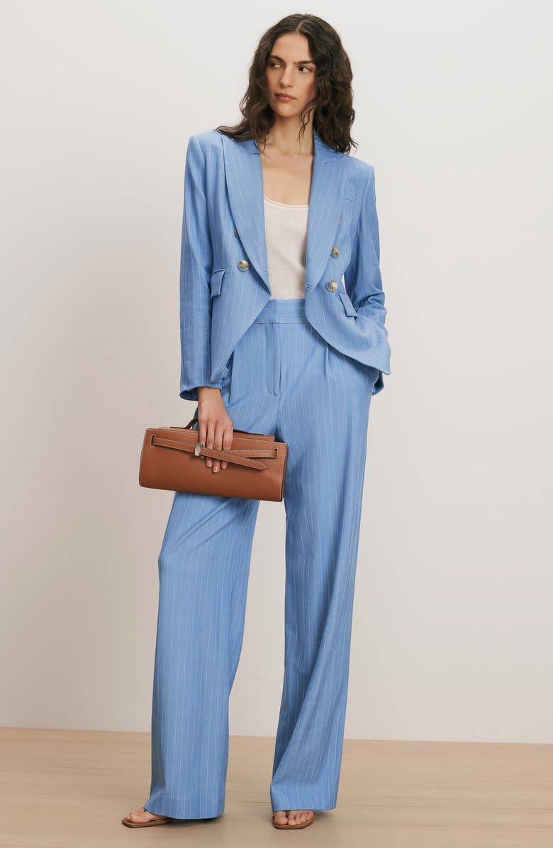 Veronica Beard Heyser Pinstripe Pleated Wide Leg Pants, Alternate, color, Blue Jay Dove