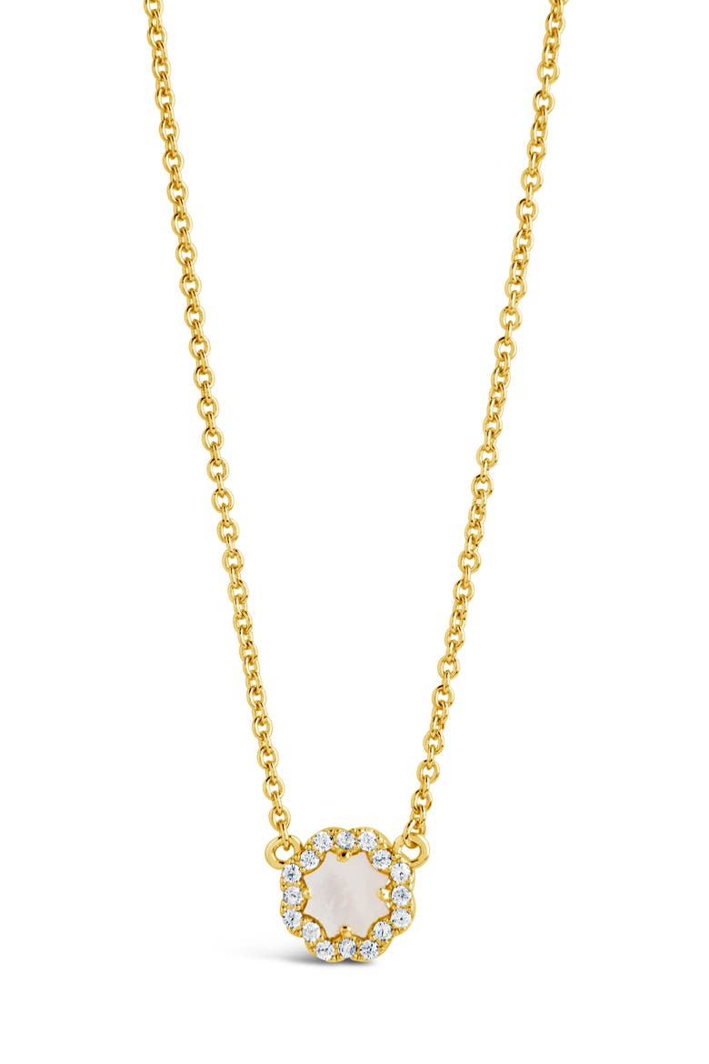 Bezel Cubic Zirconia Rose Petal Pendant Necklace, Main, color, GOLD/WHITE
