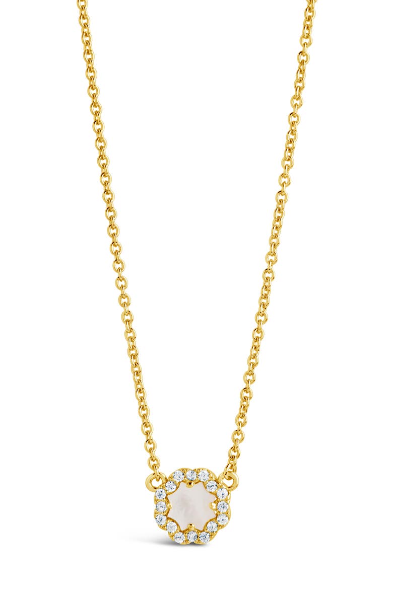 Sterling Forever Bezel Cubic Zirconia Rose Petal Pendant Necklace, Main, color, Gold/White