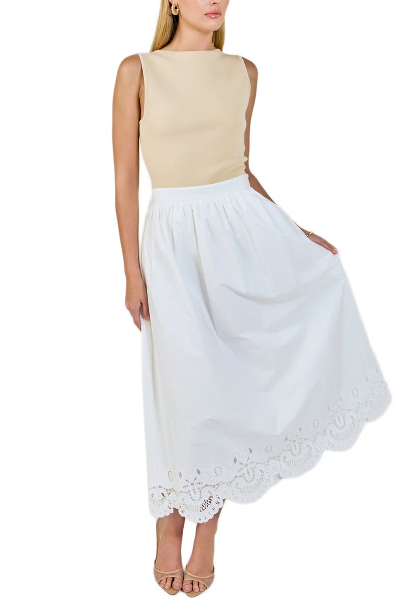 Endless Rose Embroidered Hem Cotton Skirt, Alternate, color, White