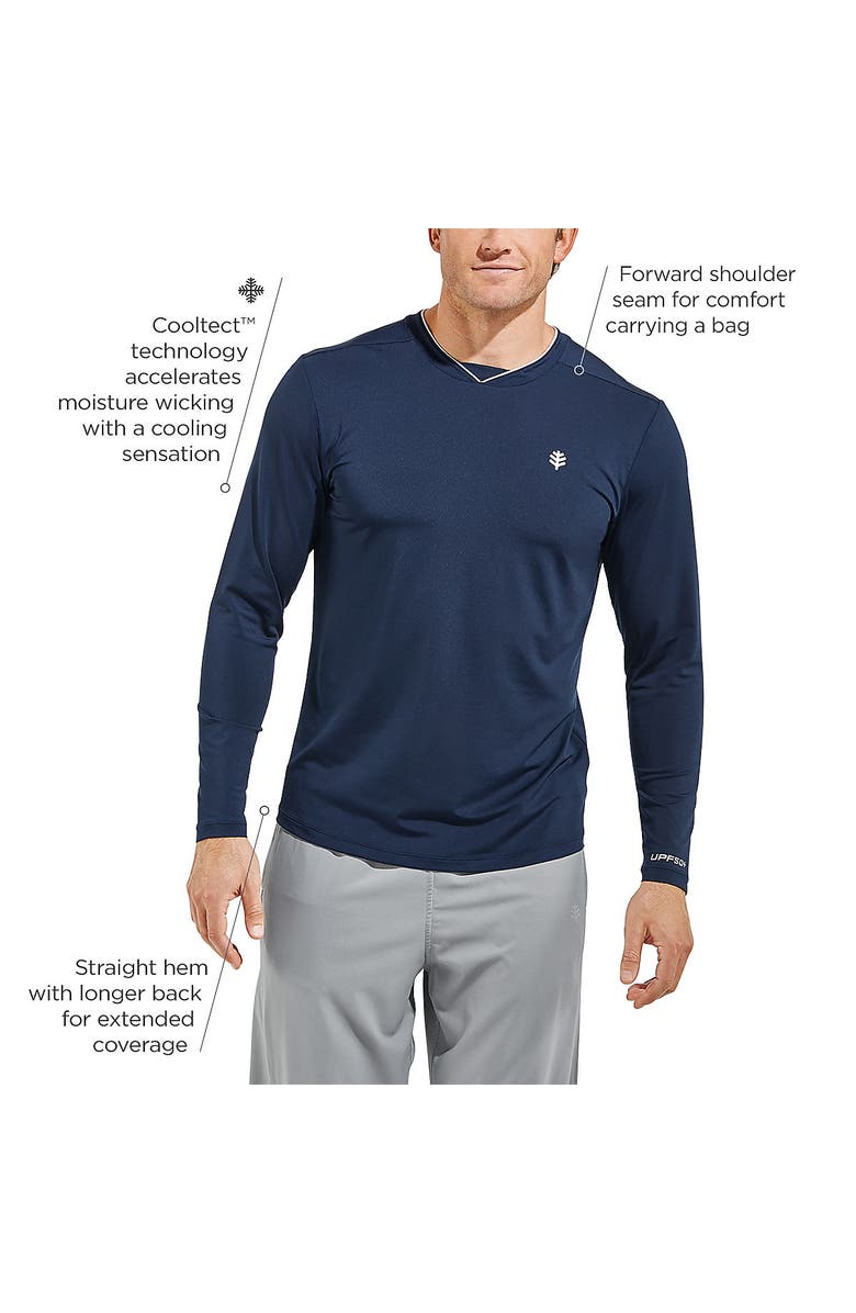 Coolibar Men's Long Sleeve Tennis T-Shirt, UPF 50+ Sun Protection, Tiebreaker, Alternate, color, Charcoal Heather