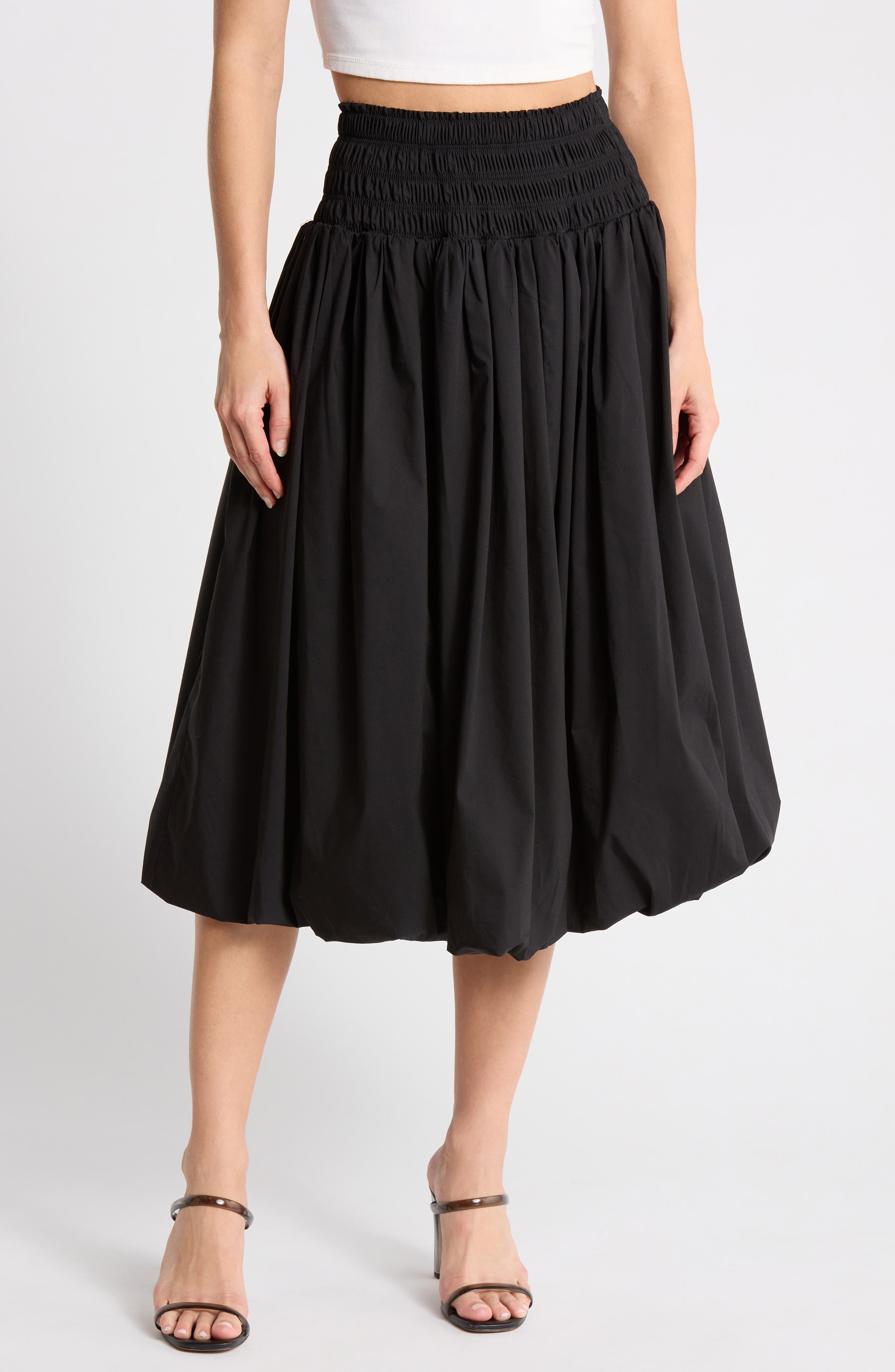 Smocked Waist Bubble Hem Pull-On Skirt