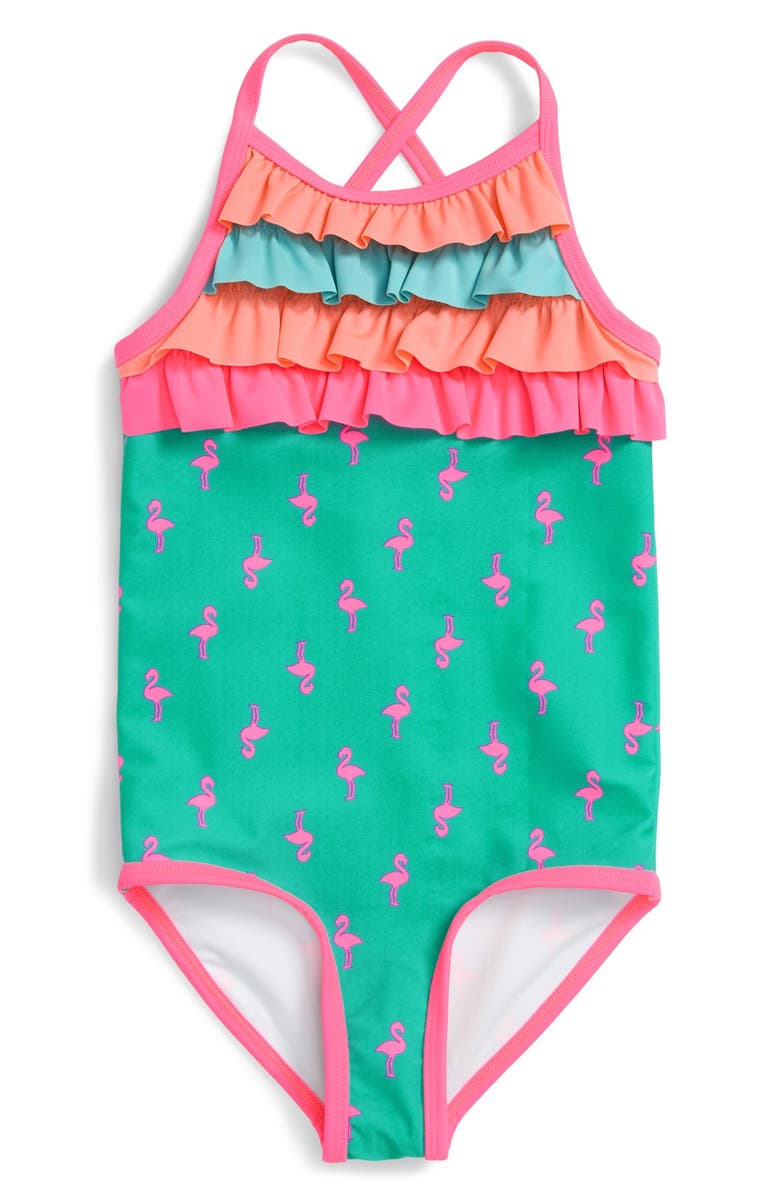 Tucker + Tate Ruffle & Stripe One-Piece Swimsuit, Main, color, 