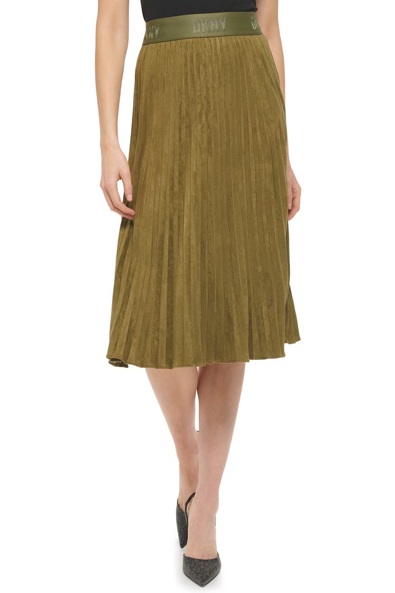 Faux Suede Pleated Skirt, Main, color, MOSS