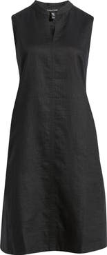 Eileen Fisher Split Neck Organic Linen Shift Dress