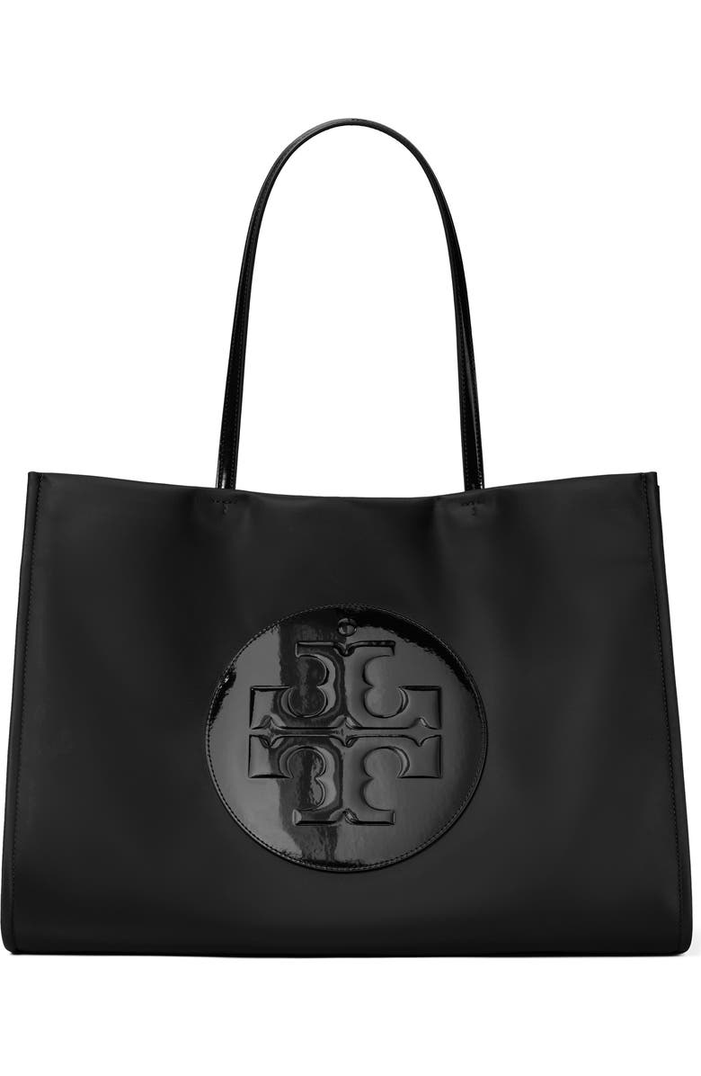 Tory Burch Ella Patent Nylon Tote, Main, color, Black