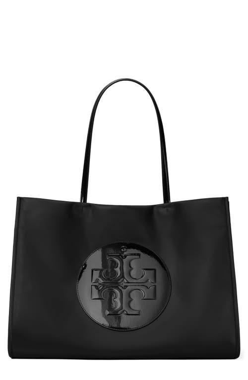 Tory Burch Ella Patent Nylon Tote In Black