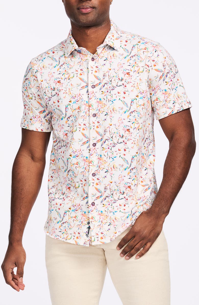 Robert Graham Wilmot Short Sleeve Cotton Button-Up Shirt, Main, color, White
