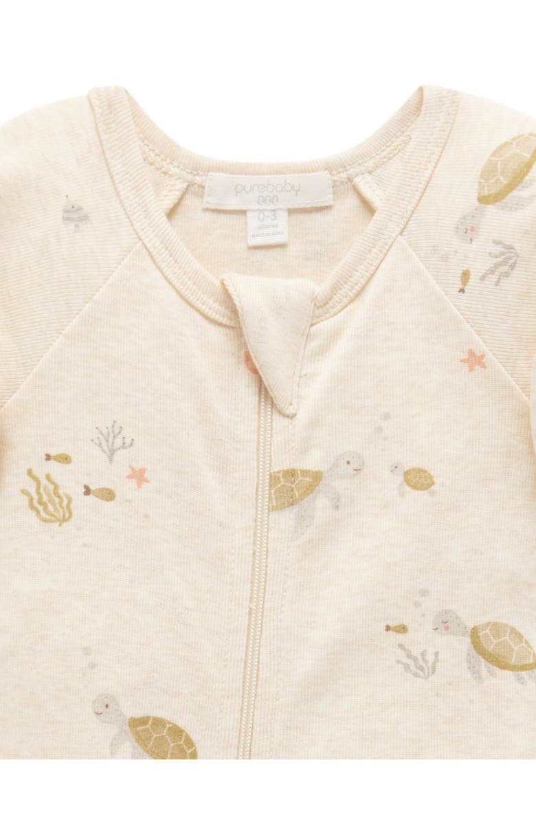 Purebaby Rib Zip Printed Romper Turtle Print, Alternate, color, Little Turtles Print