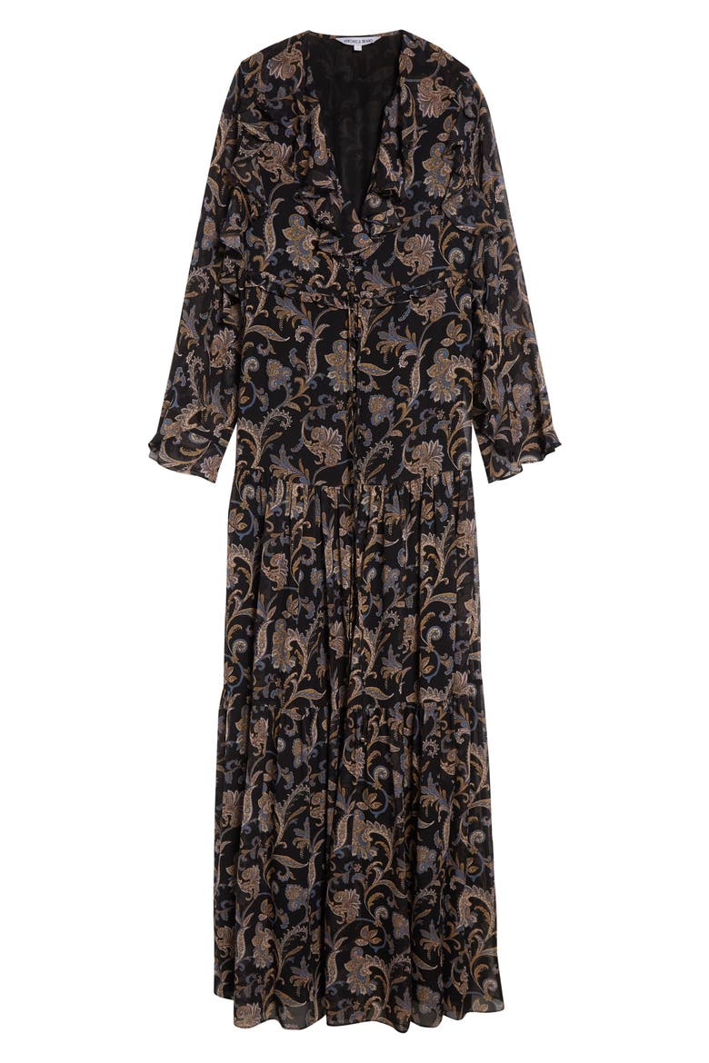 Akara Long Sleeve Floral Paisley Silk Maxi Dress, Alternate, color, BLACK MULTI