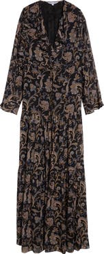 Veronica Beard Akara Long Sleeve Floral Paisley Silk Maxi Dress
