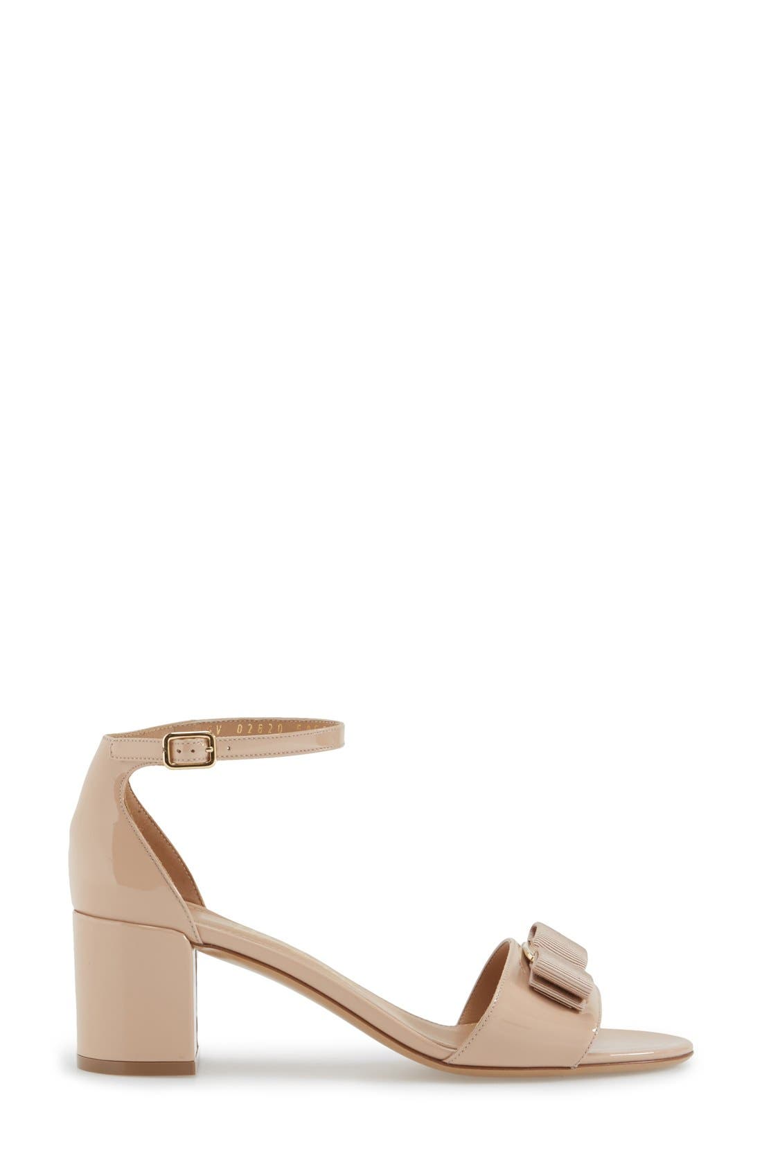 Salvatore Ferragamo Gavina Block Heel Bow Sandal, Alternate, color, BEIGE PATENT
