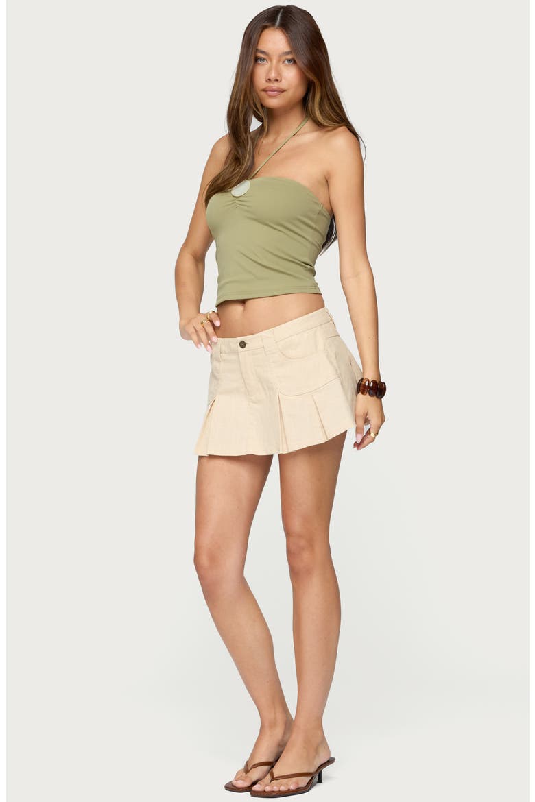 Klay Pleated Linen & Cotton Miniskirt, Alternate, color, BEIGE