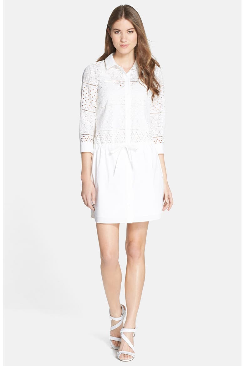 by Cynthia Steffe 'Dee' Eyelet Cotton Shirtdress, Alternate, color, LILY WHITE
