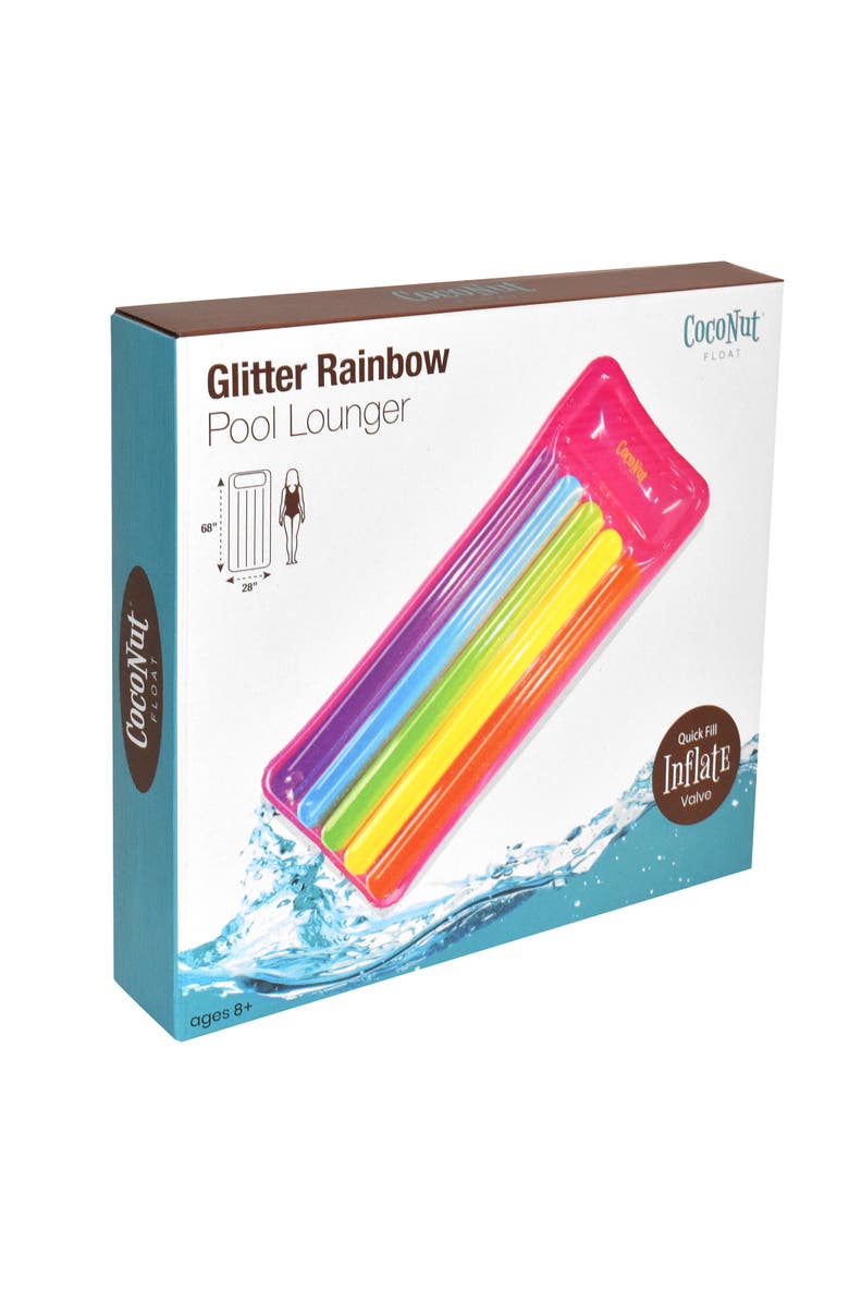 Coconut Float Glitter Rainbow Pool Lounge 68X 28 Inch Inflatable Water Raft, Alternate, color, Multicolored