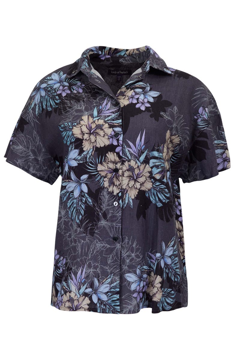 Lords of Harlech Exotic Floral Womens Linen Printed Shirt, Alternate, color, Exotic Floral Black