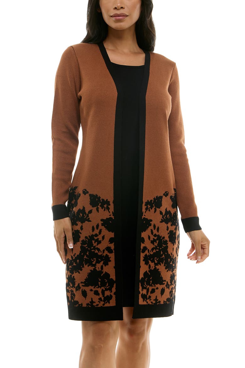 Long Sleeve Twofer Dress, Alternate, color, COGNAC/ BLACK