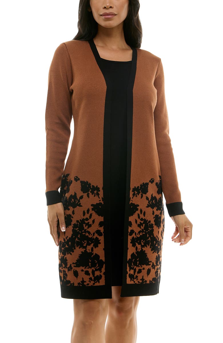 Nina Leonard Long Sleeve Twofer Dress, Alternate, color, Cognac/ Black