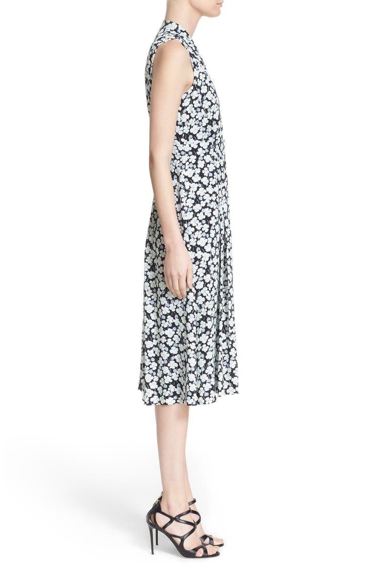 Floral Print Silk Twill Dress, Alternate, color, BLACK PANSY PRINT