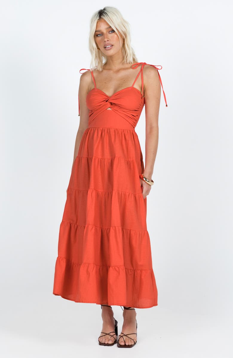 Princess Polly Chavez Tie Strap Tiered Maxi Dress, Alternate, color, Medium Red