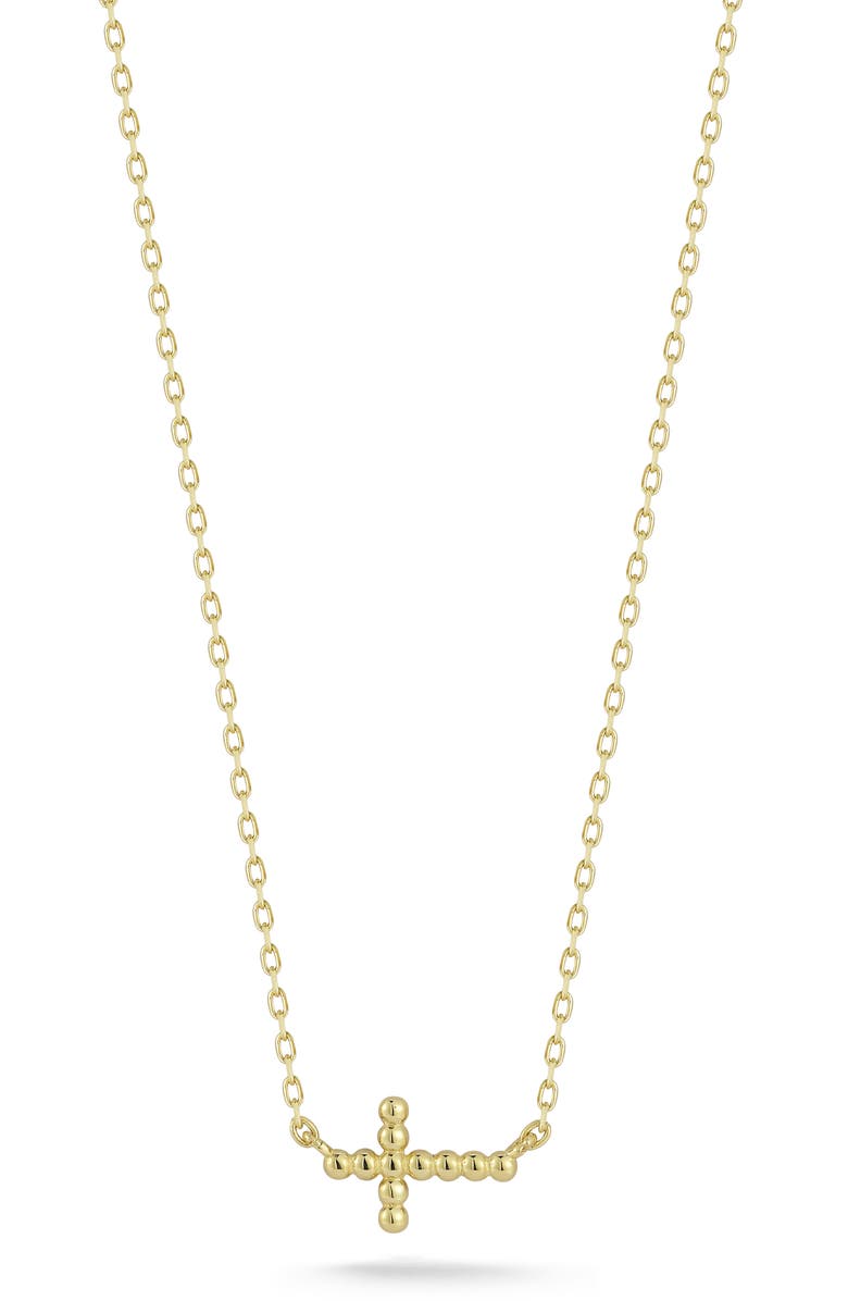 Ember Fine Jewelry Beaded Sideways Cross Necklace, Main, color, Gold