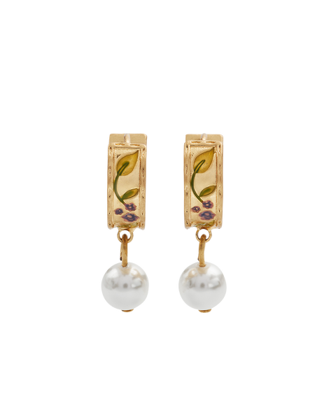 Blackberry Bramble Pearl Drop Gold Huggie Earrings
