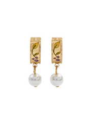 Fable England Blackberry Bramble Pearl Drop Gold Huggie Earrings