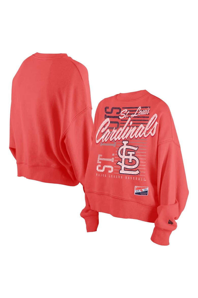 Women's New Era Red St. Louis Cardinals Boxy Mineral Wash Dolmen Sleeve Cropped Sweatshirt, Main, color, Red