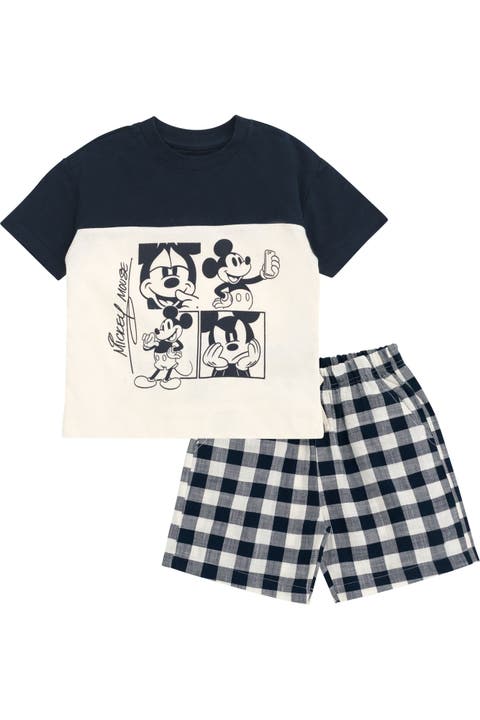 Mickey Mouse T-Shirt and Plaid Shorts Set