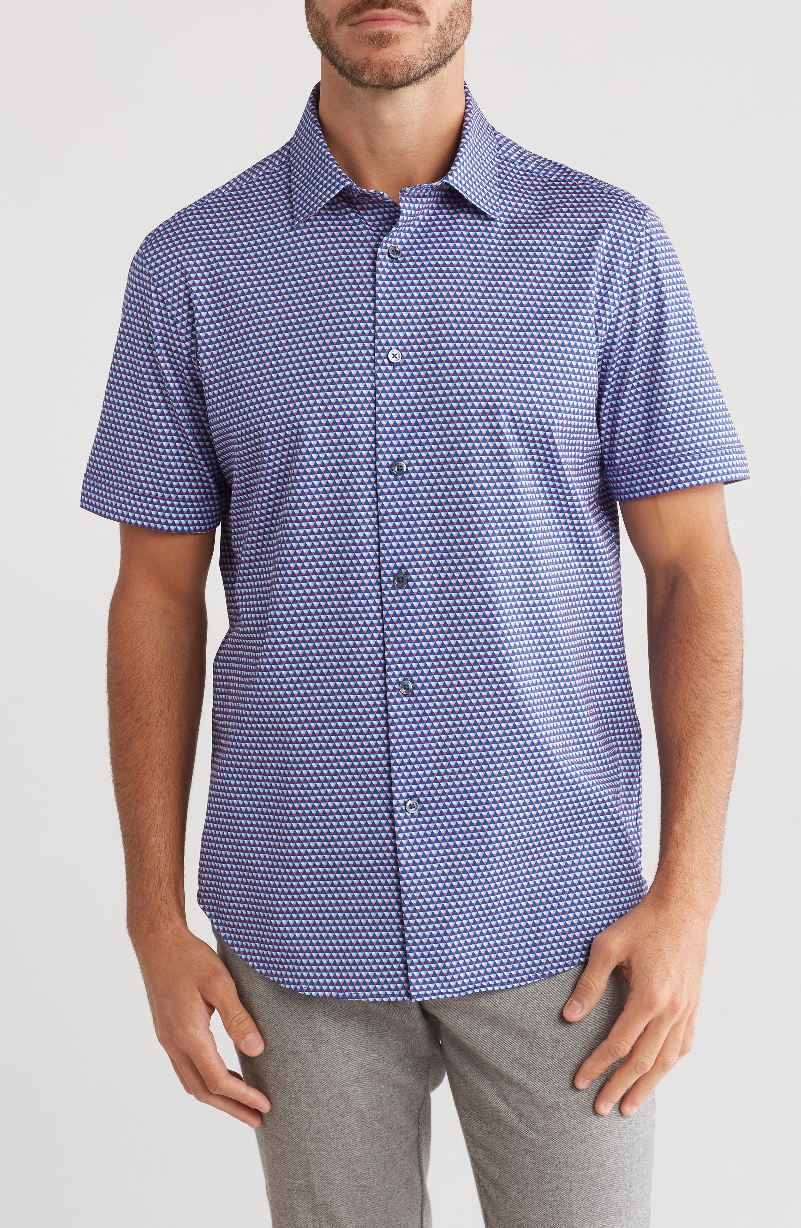 Bugatchi Print OoohCotton® Short Sleeve Button-Up Shirt