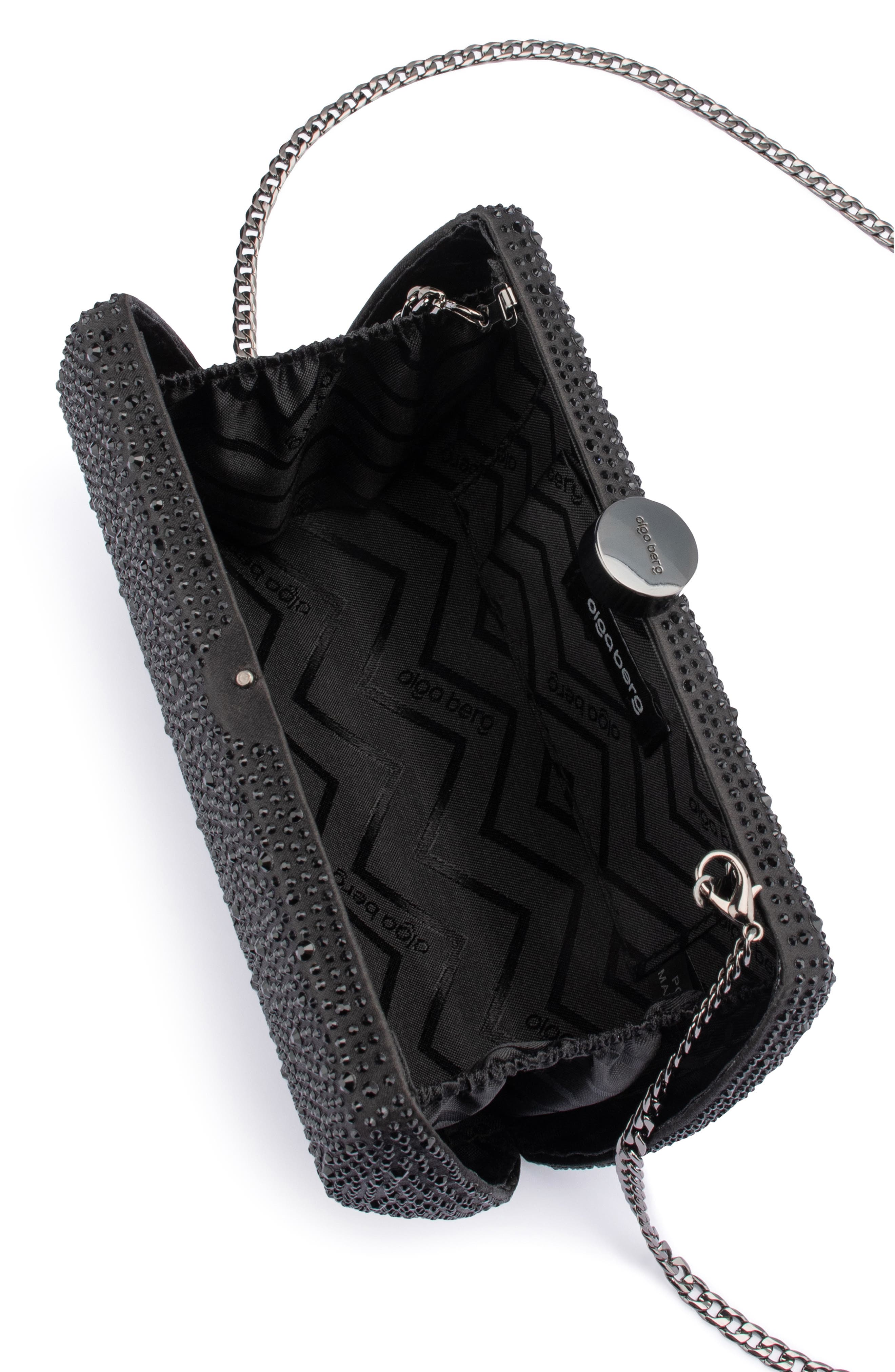 Olga Berg Carolina Crystal Frame Clutch, Alternate, color, Black