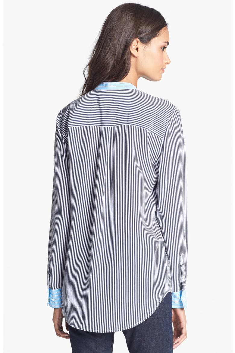 'Slim Signature' Silk Shirt, Alternate, color, PEACOAT/ BRIGHT WHITE