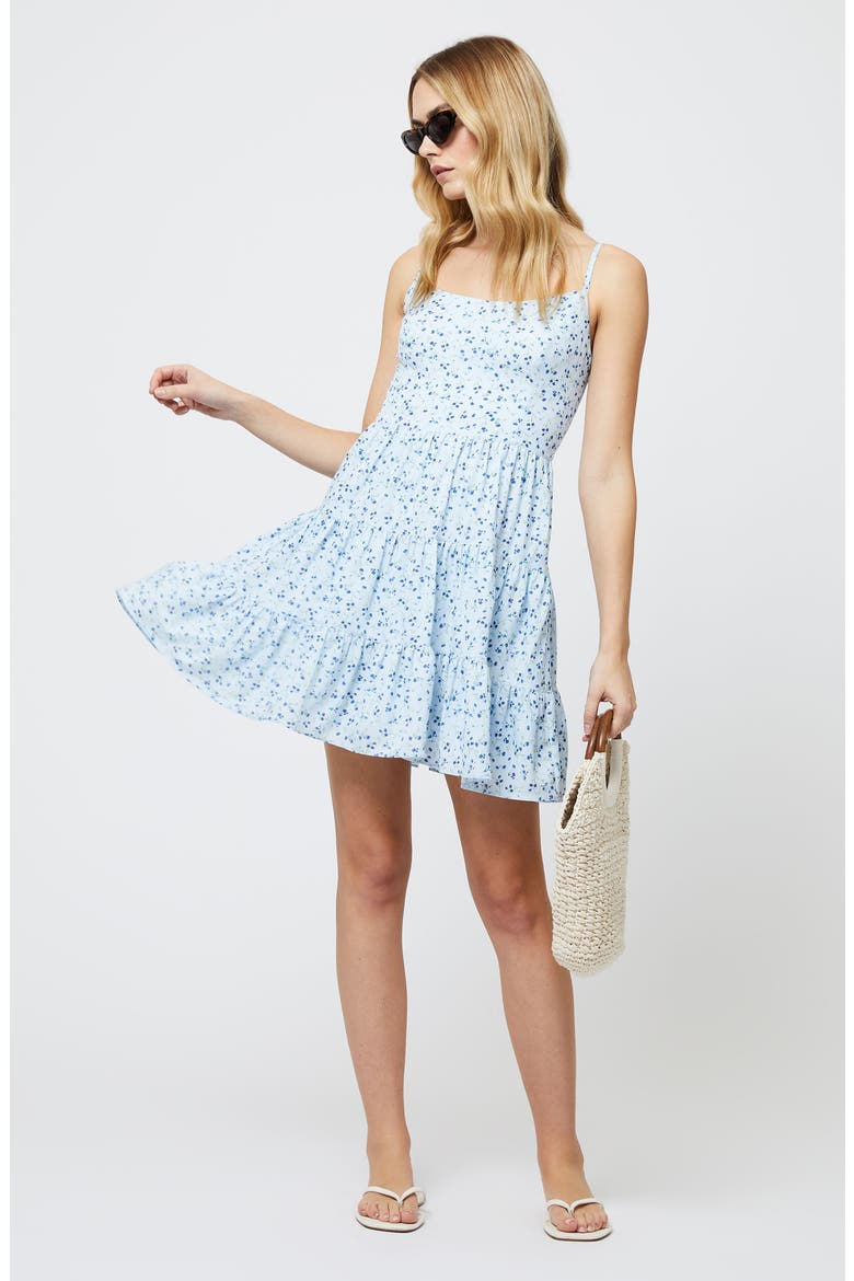 Kiva Tiered Crepe Minidress, Alternate, color, ICY BLUE MULTI