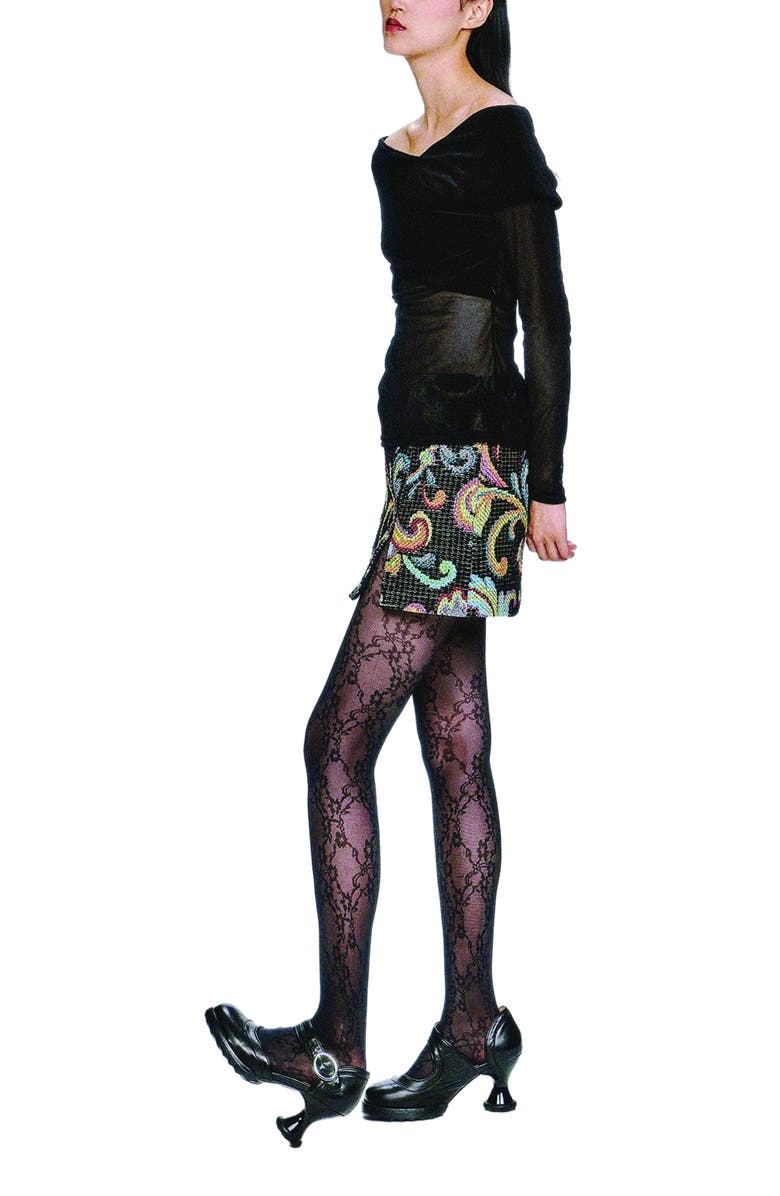 Anna Sui Velvet Mesh off the Shoulder Top, Alternate, color, Black