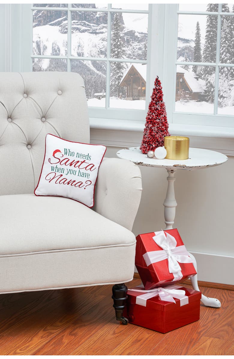 C&F Home Christmas "Who Needs Santa When You Have Nana?" Embroidered Mini Accent Pillow 10" x 10", Alternate, color, Red