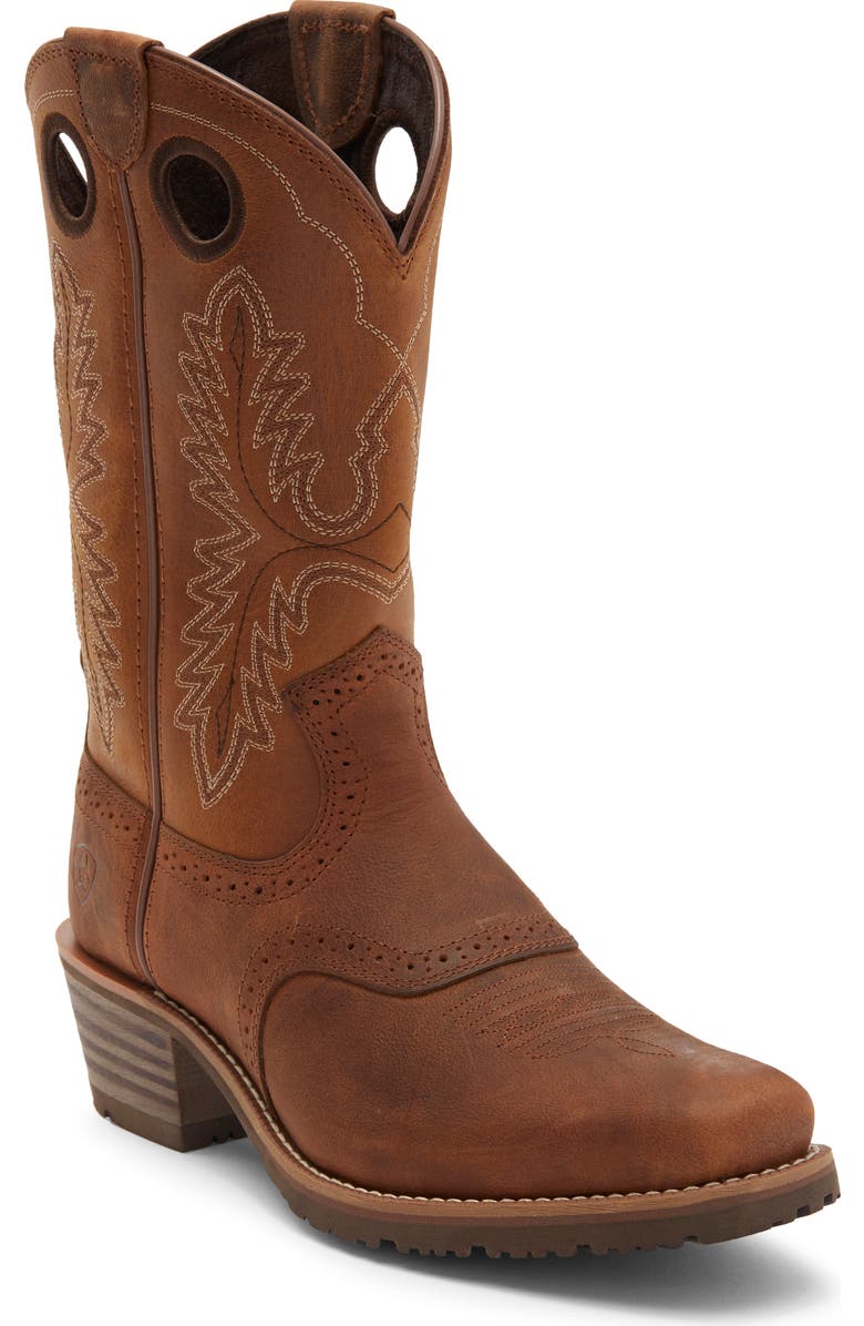 Ariat Hybrid Roughstock Square Toe Cowboy Boot, Main, color, Brown