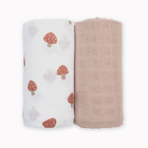 Lulujo Cotton Muslin Swaddles 2 Pack In Mushroom/sand