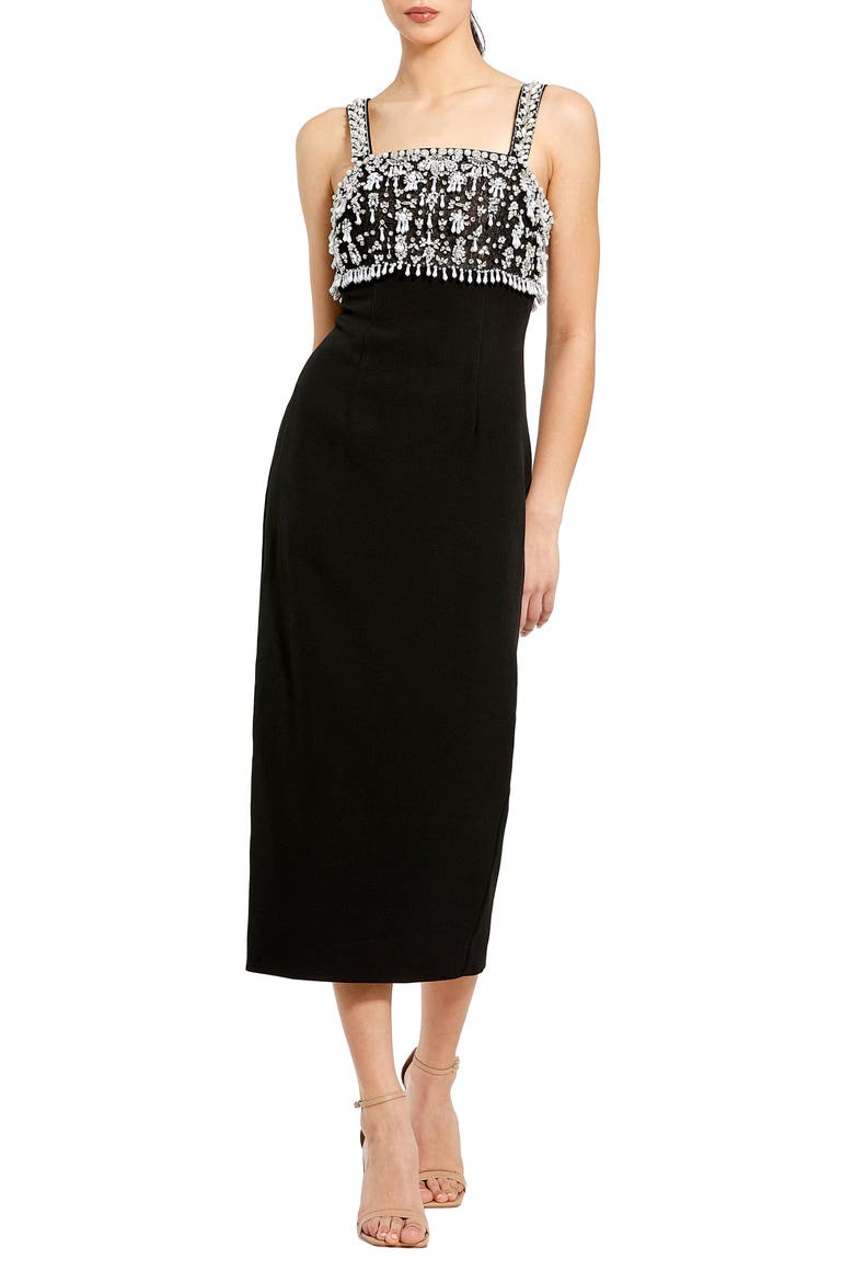 Fitted Embellished Column Midi Dress, Main, color, BLACK
