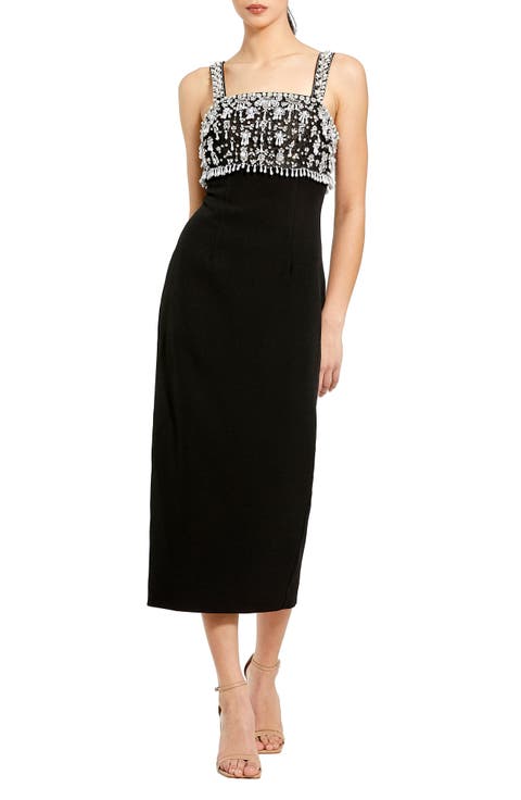 Fitted Embellished Column Midi Dress