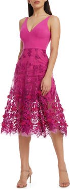 Dress the Population Darleen V-Neck Embroidered Mesh Cocktail Dress