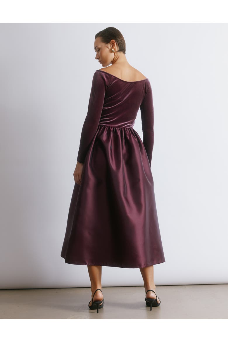 Velvet & Taffeta Bardot Dress, Alternate, color, Burgundy
