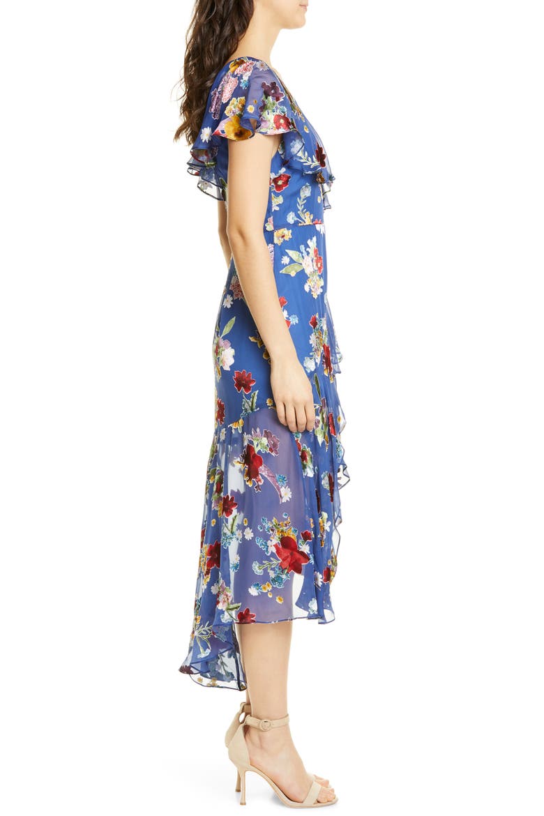 Electra Asymmetrical Ruffle Chiffon Dress, Alternate, color, COLORFUL BOUQUET RIVIERA