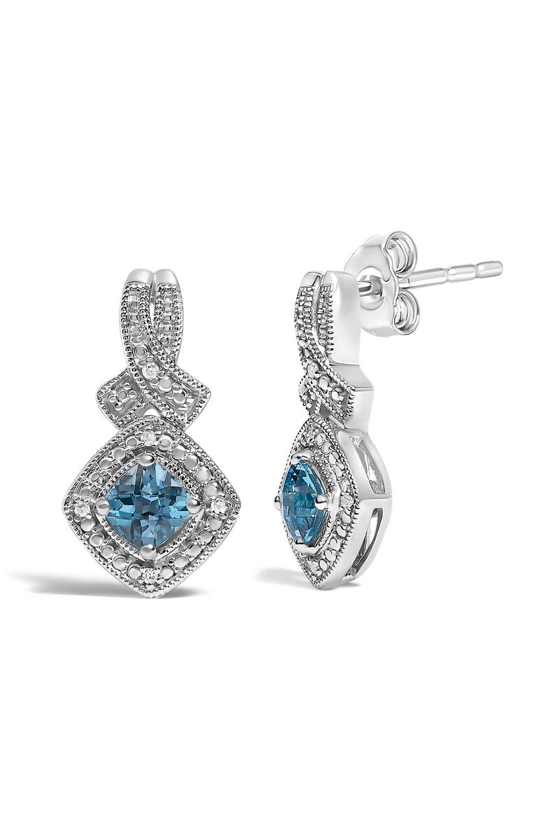 Haus of Brilliance Sterling Silver Cushion Cut Blue Topaz and Diamond Accent Twist Motif Dangle Earrings, Alternate, color, Silver