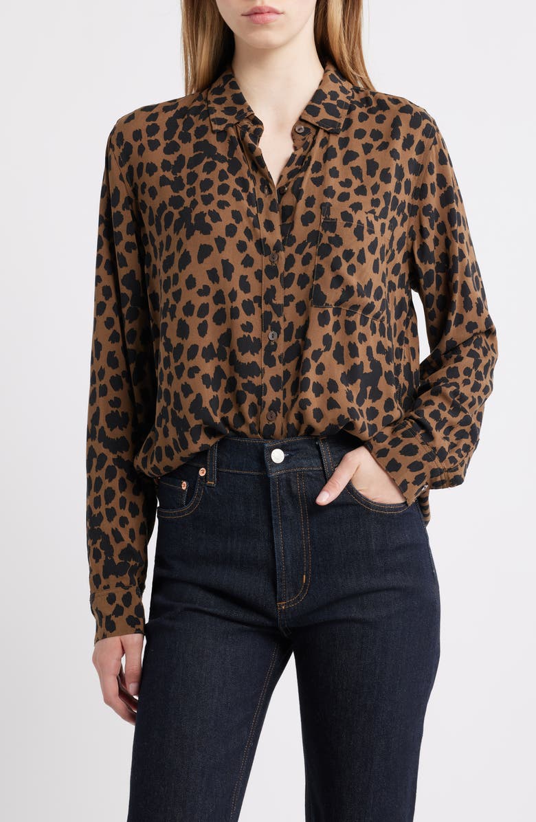 Rails Josephine Leopard Print Button-Up Shirt, Main, color, Teak Spotted