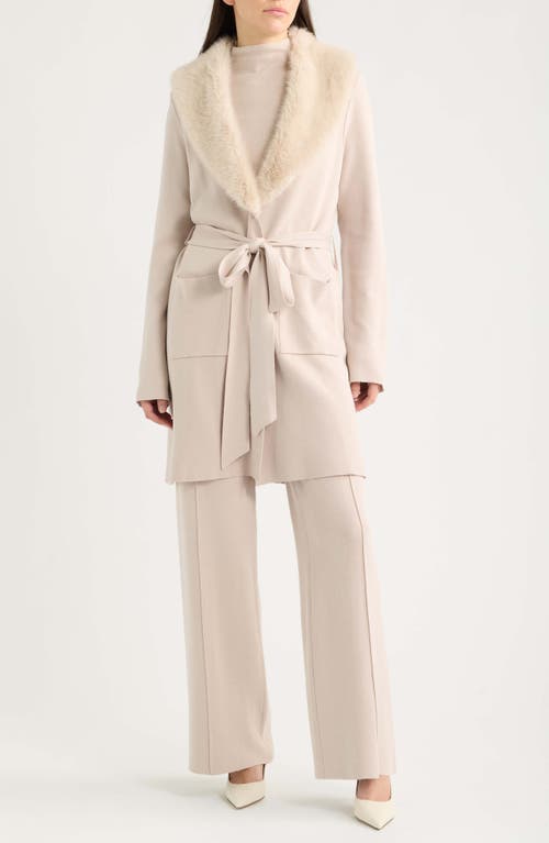 Tahari Asl Faux Fur Collar Cardigan In Ivory